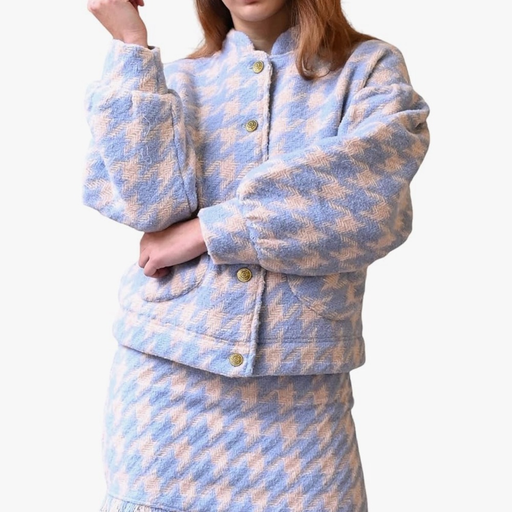 NWT Fate Plaid Blue & Cream Jacket S